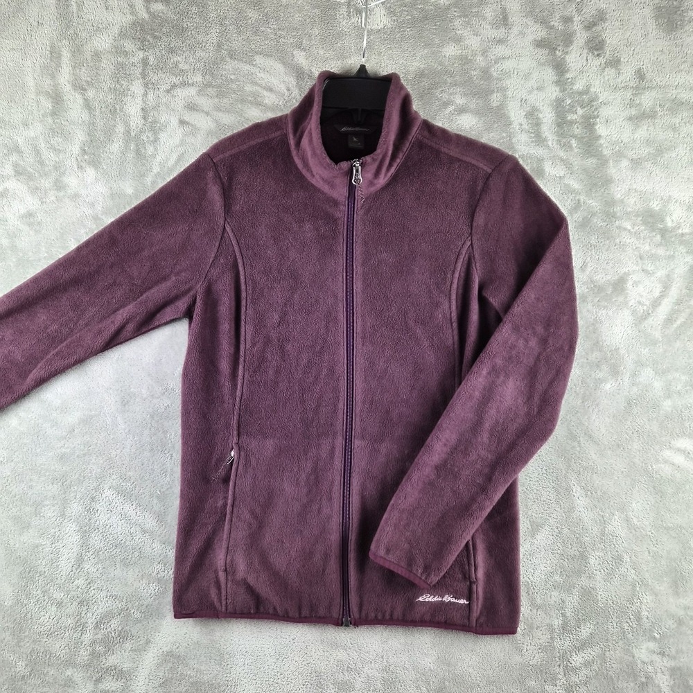 Eddie Bauer Fleece Jacket Womens Medium Burgundy Full Zip Outdoor Hiking Warm